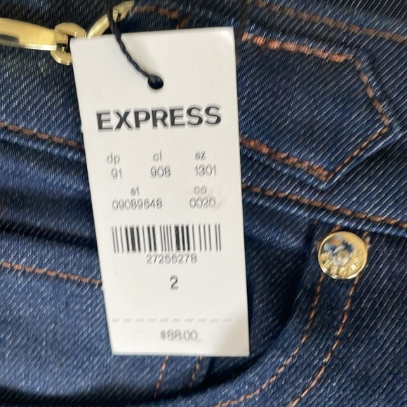 ExpressMom Jeans Women's Navy Denim Buckle Waist High Rise Straight Leg, Size 2R - Picture 6 of 10